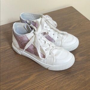 Blowfish  Malibu Friendlee-K Girls Size 1 White Mid-Top Sneakers Pink Glitter